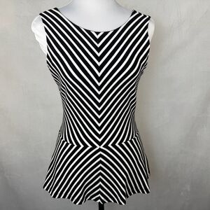 Banana Republic Top Sz 4 Knit Striped Peplum Sleeveless VNeck Zipper